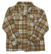 Béžovo-černo-smetanová kostkovaná košilová bunda Shein