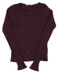 Švestkové žebrované triko s knoflíčky H&M