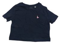 Tmavomodré crop tričko s výšivkou Jack Wills