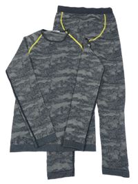 2set - Tmavomodro-šedé vzorované spodní triko + legíny Active Touch 