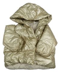 Zlatá šusťáková prošívaná zimní bunda s kapucí Zara