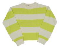 Citronovo-bílý pruhovaný crop oversize svetr H&M