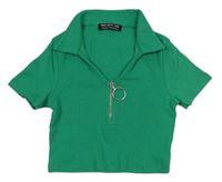 Zelené žebrované crop tričko s límečkem select