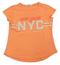 Neonově oranžové melírované tričko s písmenky a nápisy zn. H&M