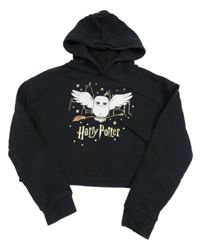 Černá crop mikina s Hedwigou - Harry Potter a kapucí C&A
