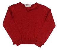 Červený melírovaný svetr s mašlí a třpytkami H&M