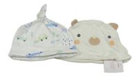 Nová - 2x - Bílá čepice - s auty Pure baby, medvídek - Tu