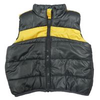 Tmavošedo/žlutá prošívaná šusťáková zateplená vesta Mothercare