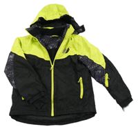 Černo-limetková šusťáková funkční zimní lyžařská bunda s odepínací kapucí Crivit