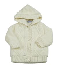 Smetanový pletený propínací zateplený svetr se vzorem a kapucí lupilu