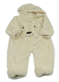 Smetanová kožešinová podšitá kombinéza s medvídkem a kapucí s oušky so cute