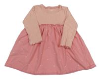 Broskvovo-růžové melírované žebrované šaty se srdíčky Next