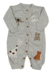 Šedý melírovaný pletený overal se zvířátky little nutmeg