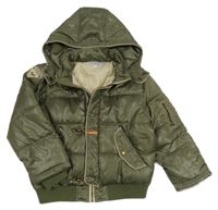 Khaki prošívaný šusťákový zimní bomber s nášivkou a odepínací kapucí dodipetto