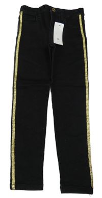 Nové - černé skinny rifle se zlatým pruhem F&F