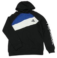 Černo-bílo-safírová mikina s logem - PlayStation a kapucí 