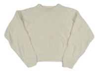 Smetanový žebrovaný žinylkový oversize crop svetr H&M