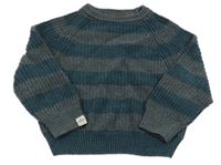 Tmavošedo/petrolejový pruhovaný melírovaný žebrovaný svetr Band öf Rascals