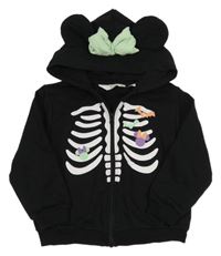 Černá propínací mikina s kostmi a Minnie a netopýry a kapucí H&M