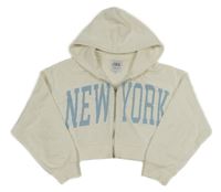 Smetanová propínací crop mikina s nápisem a kapucí ZARA