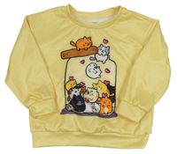 Žlutá mikina s kočičkami a sklenicí SHEIN