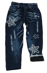 Tmavomodré zateplené legíny riflového vzhledu s hvězdičkami