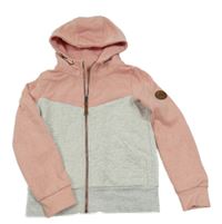 Světlešedo-růžová melírovaná propínací mikina s nášivkou a kapucí YIGGA