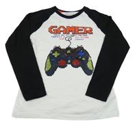 Bílo-černé pyžamové triko s ovladačem z překlápěcích flitrů Next