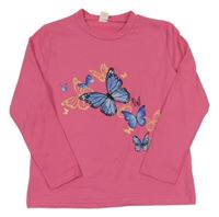 Tmavorůžové triko s motýlky 