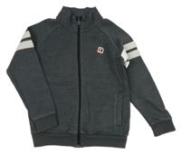 Tmavošedá melírovaná propínací mikina s nášivkou a pruhy Next