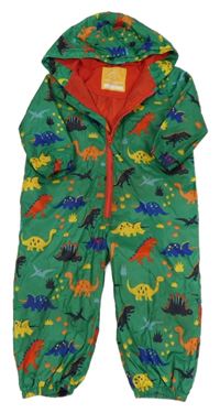 Tmavozelená šusťáková jarní kombinéza s dinosaury a kapucí George