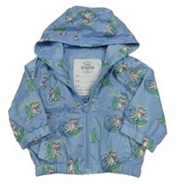 Světlemodrá šusťáková jarní bunda s dinosaury a kapucí M&S
