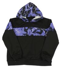 Černo-tmavofialová mikina se vzorem a kapucí SHEIN