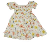 Bílé šaty s kytičkami a madeirou a volánkem PRIMARK