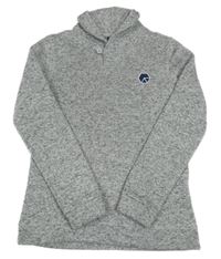 Šedo-bílá melírovaná pletená mikina s výšivkou Y.F.K.