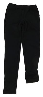 Černé teplákové zateplené tregíny s pruhem s flitry YIGGA