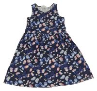 Modré šaty s motýlky a kopretinami H&M