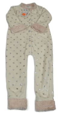 Nové - smetanová plyšová kombinéza s hvězdičkami a světlerůžovou kožešinou CRAFTED