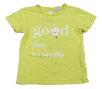 Limetkové tričko s nápisy a kytičkou Fagottino