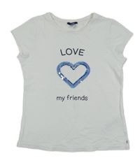 Bílé tričko se srdíčkem s flitry a nápisy OKaidi