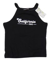 Nové - černý žebrovaný crop top s nápisem Matalan