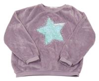 Fialová plyšová mikina s hvězdou z překlápěcích flitrů H&M