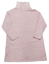 Růžové žebrované sametové šaty s límcem Next