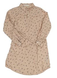 Růžové květované lehké košilové šaty s páskem H&M
