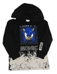 Černo-šedé triko se Sonicem z překlápěcích flitrů a kapucí Next