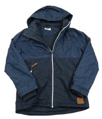 Tmavomodrá šusťáková zimní bunda se vzorem a kapucí H&M