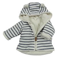 Bílo-tmavomodrá pruhovaná zateplená propínací mikina s kapucí H&M