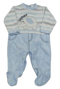 Světlemodro-bílo-šedý sametový overal se slonem a pruhy