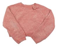 Starorůžový žinylkový crop svetr s mašlí