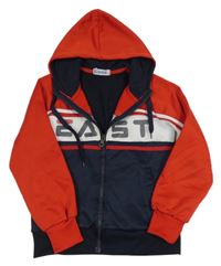 Červeno-tmavomodro-bílá propínací mikina s nápisem a kapucí